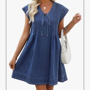 Western Wear V Neck Short Sleeve Denim Dress With Pockets New with tag